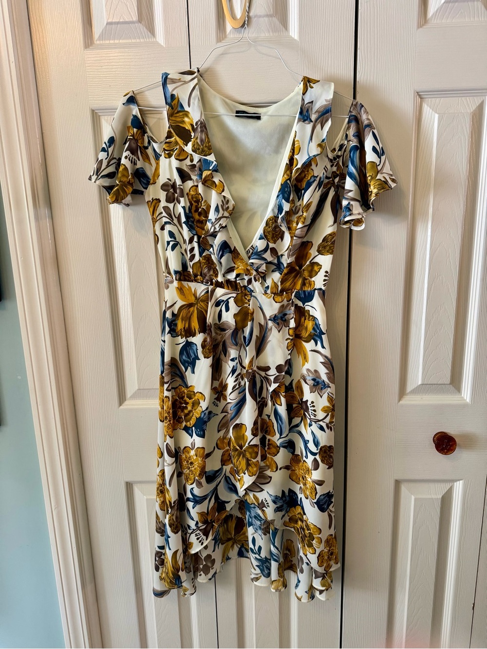 Cals White Midi Dress with Mustard & Navy Floral Print